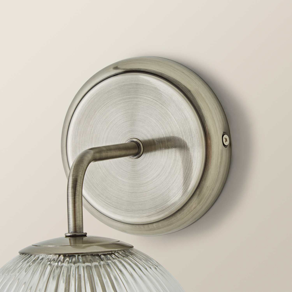 ValueLights Kempton Brushed Chrome Ribbed Globe Shade Wall Light with Bulb 2 Pack Image 5