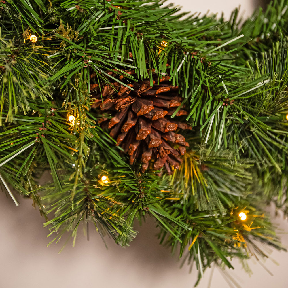 The Christmas Centre 100 Warm White LED Hollingworth Spruce Wreath with Pinecones 60cm Image 3