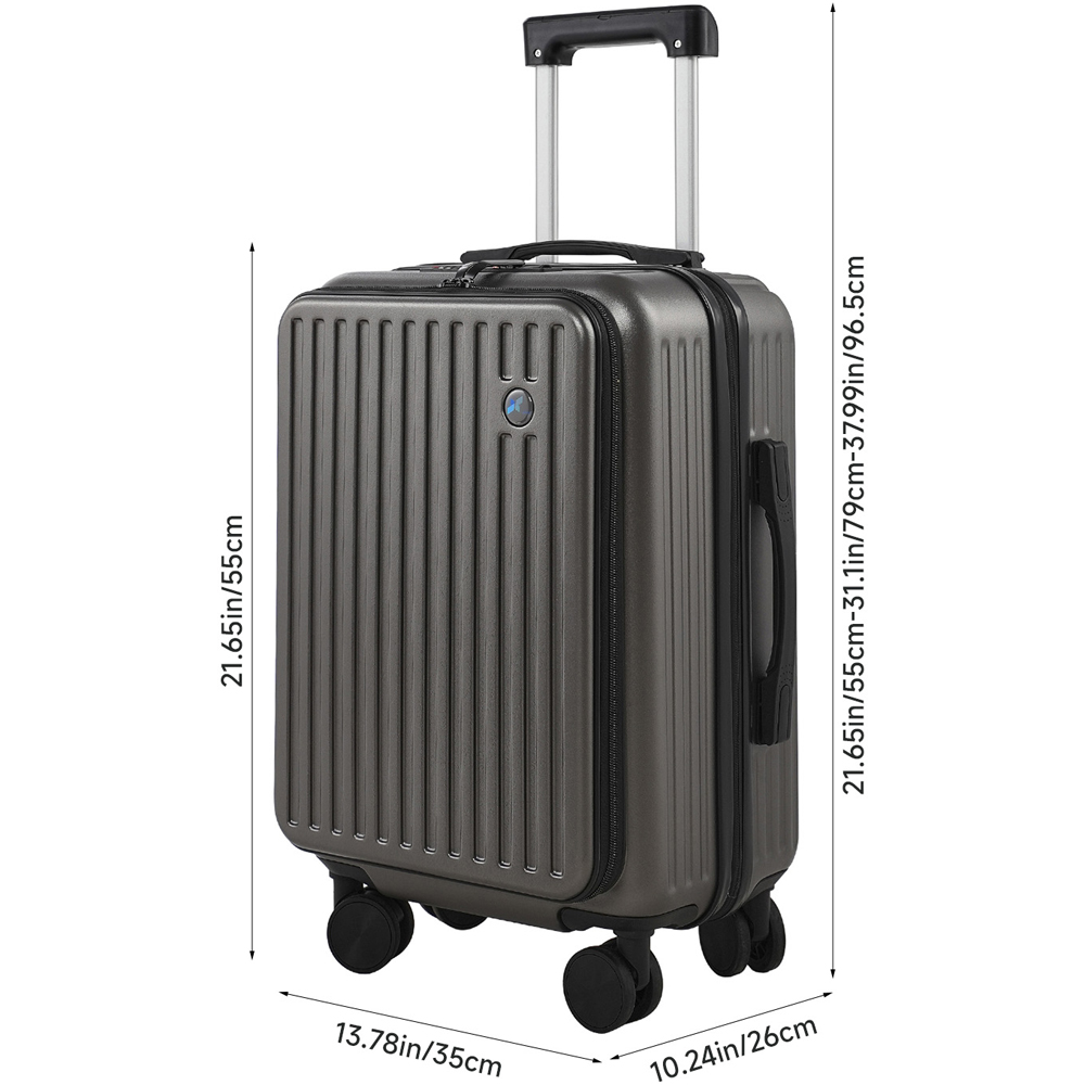 H&O Direct Grey Hard Shell Suitcase with Front Pocket Cup Holder and USB Port 20 inch Image 6