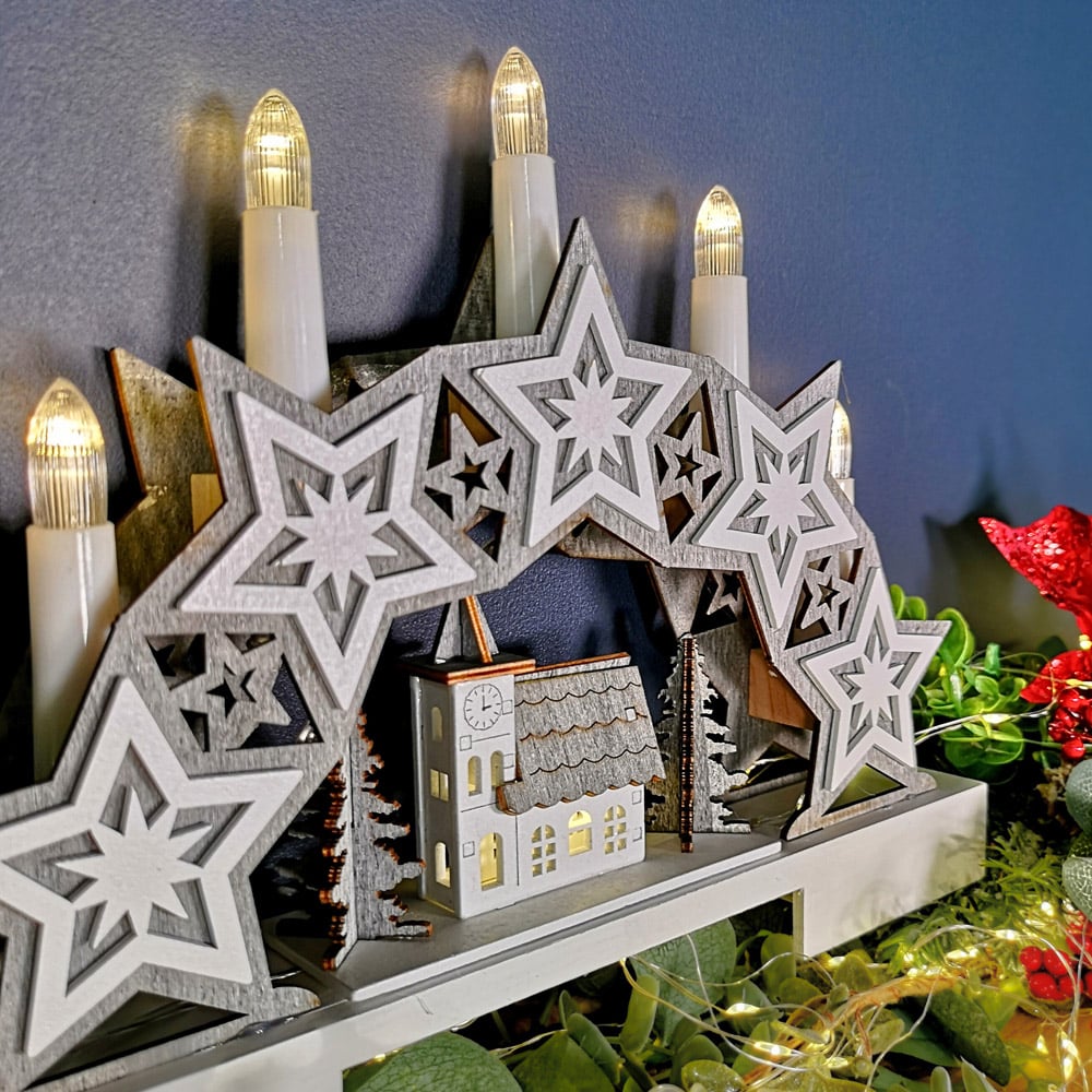 Samuel Alexander Star and Village Candle Bridge LED Christmas Decoration 32cm Image 3