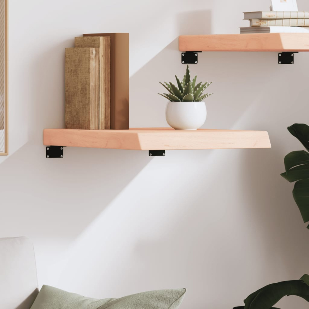 vidaXL 40cm Natural Untreated Solid Oak Wood Floating Wall Shelf Image 2