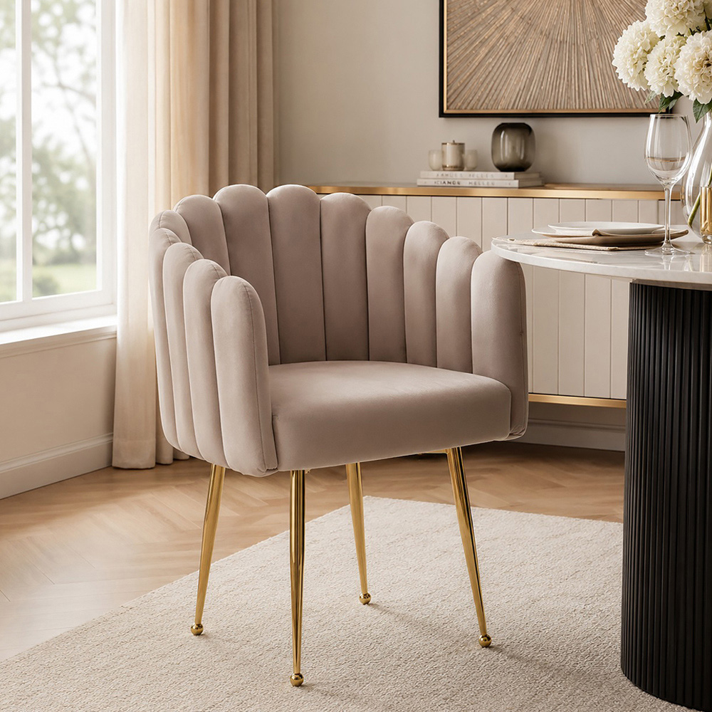 Premier Housewares Bari Mink Velvet Scalloped Dining Chair Image 3