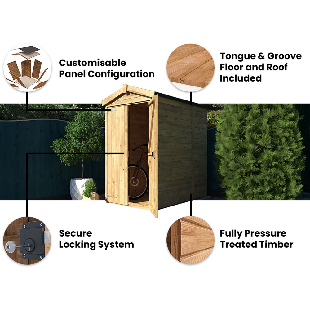 Dunster House Overlord 4 x 6ft Modular Brown Apex Garden Shed Image 4