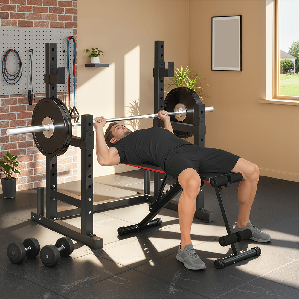 SPORTNOW Black Adjustable Barbell Squat Rack Image 9