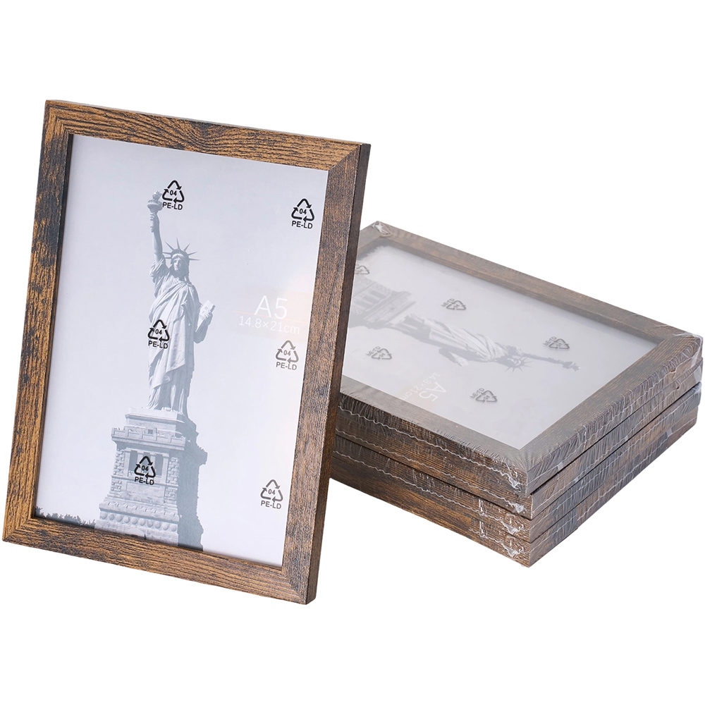 Living and Home Dark Walnut Wood Grain Photo Frame 5.8 x 8.3 inch 5 Pack Image 3