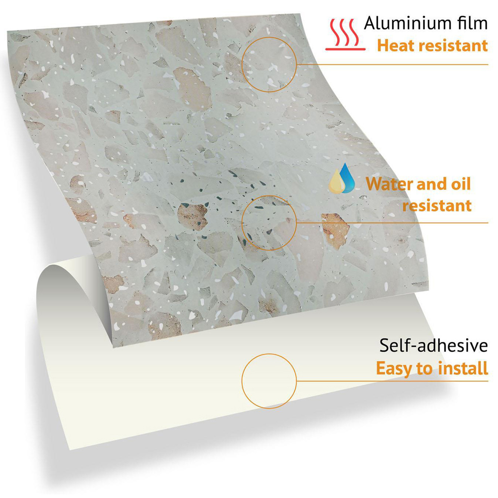 Walplus Terrazzo Metallic Silver Beige Marble Self Adhesive Tile Sticker 24 Pack Image 5