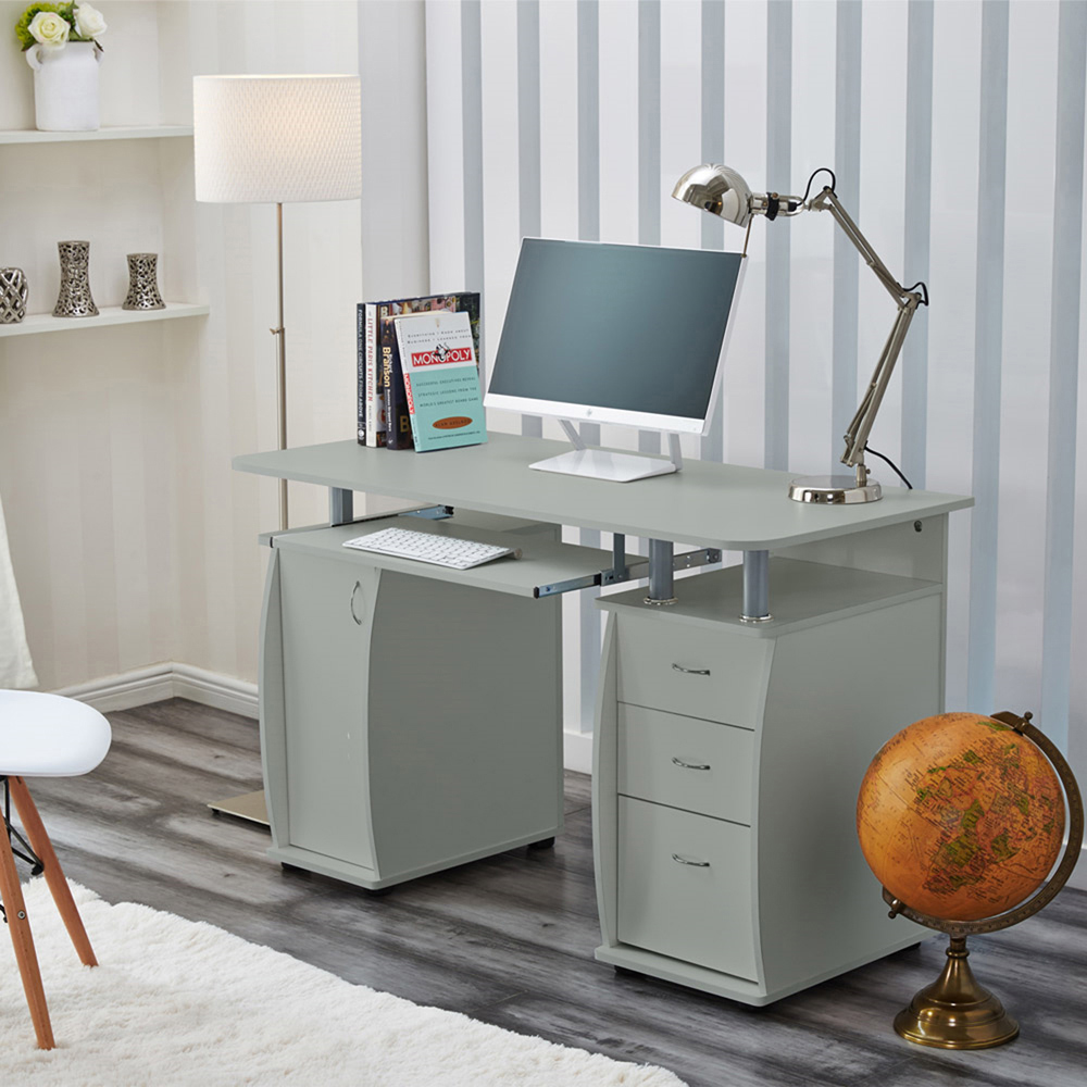 Deluxe Computer Desk with 3 Drawers & Storage Cabinet - Grey Image 3