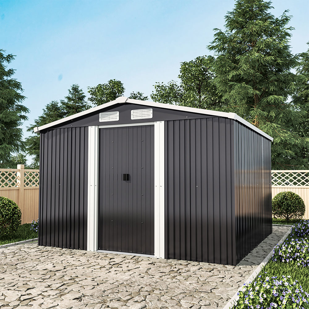 Living and Home 8 x 8ft Anthracite Metal Apex Garden Storage Shed with Foundation Image 4