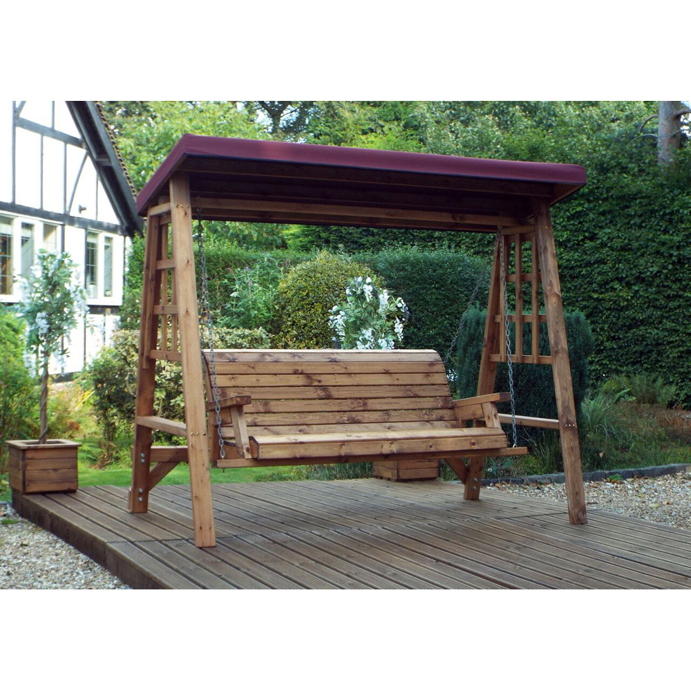Charles Taylor Dorset 3 Seater Swing with Burgundy Cushions and Roof Cover Image 3