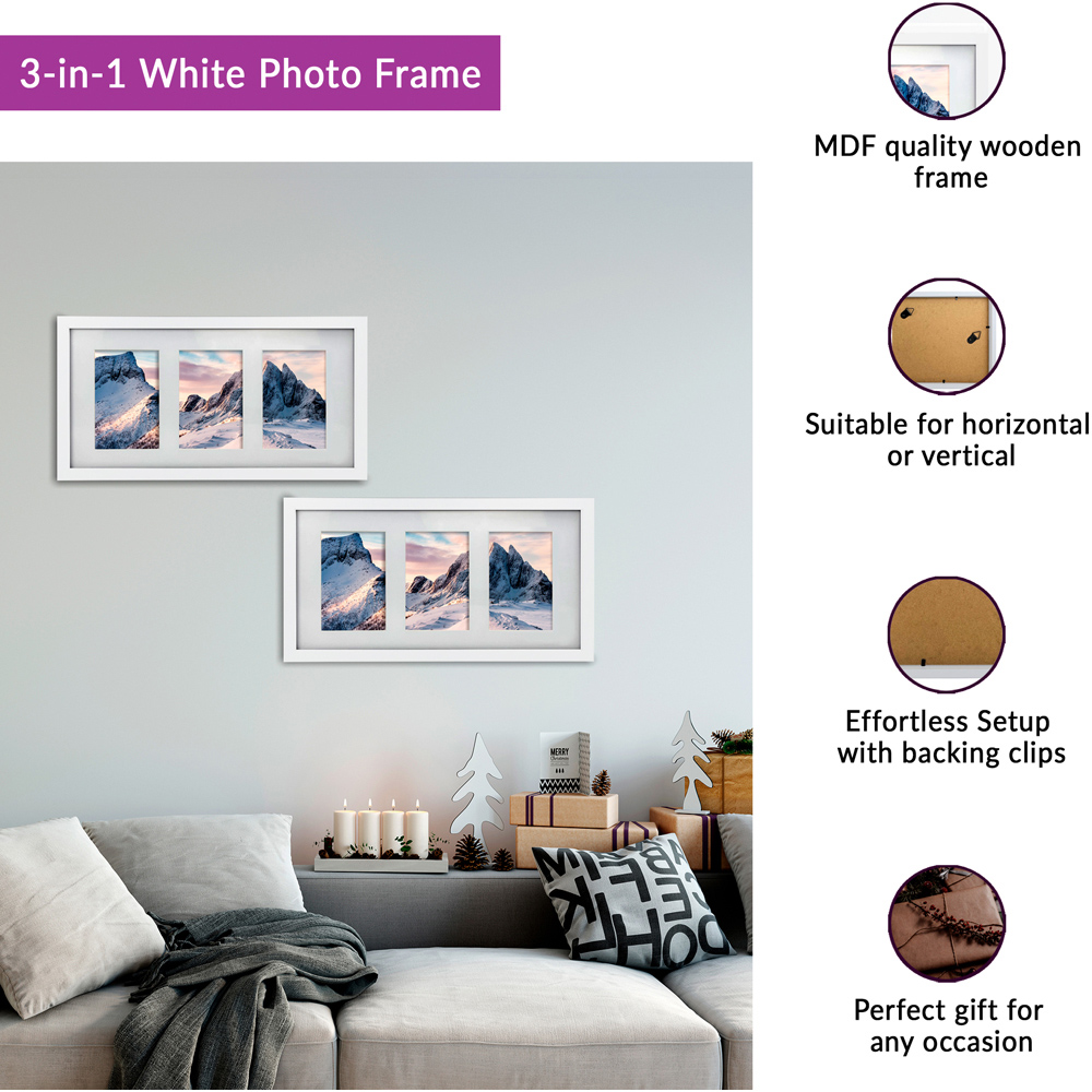 Innoteck Essentials 3 in 1 Matt White Wooden Photo Frame Image 3