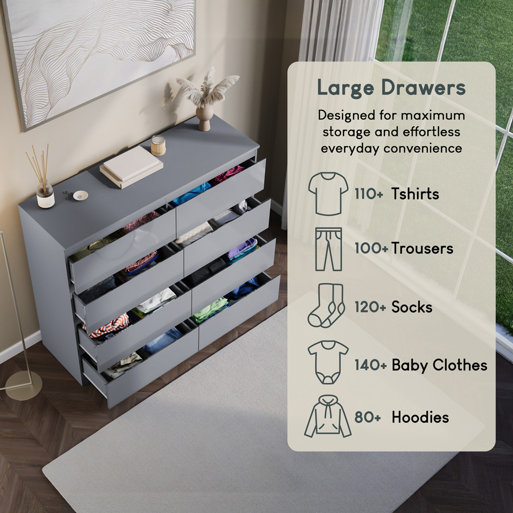VIDA DESIGNS Glinton 8 Drawer Grey Chest of Drawers Image 7