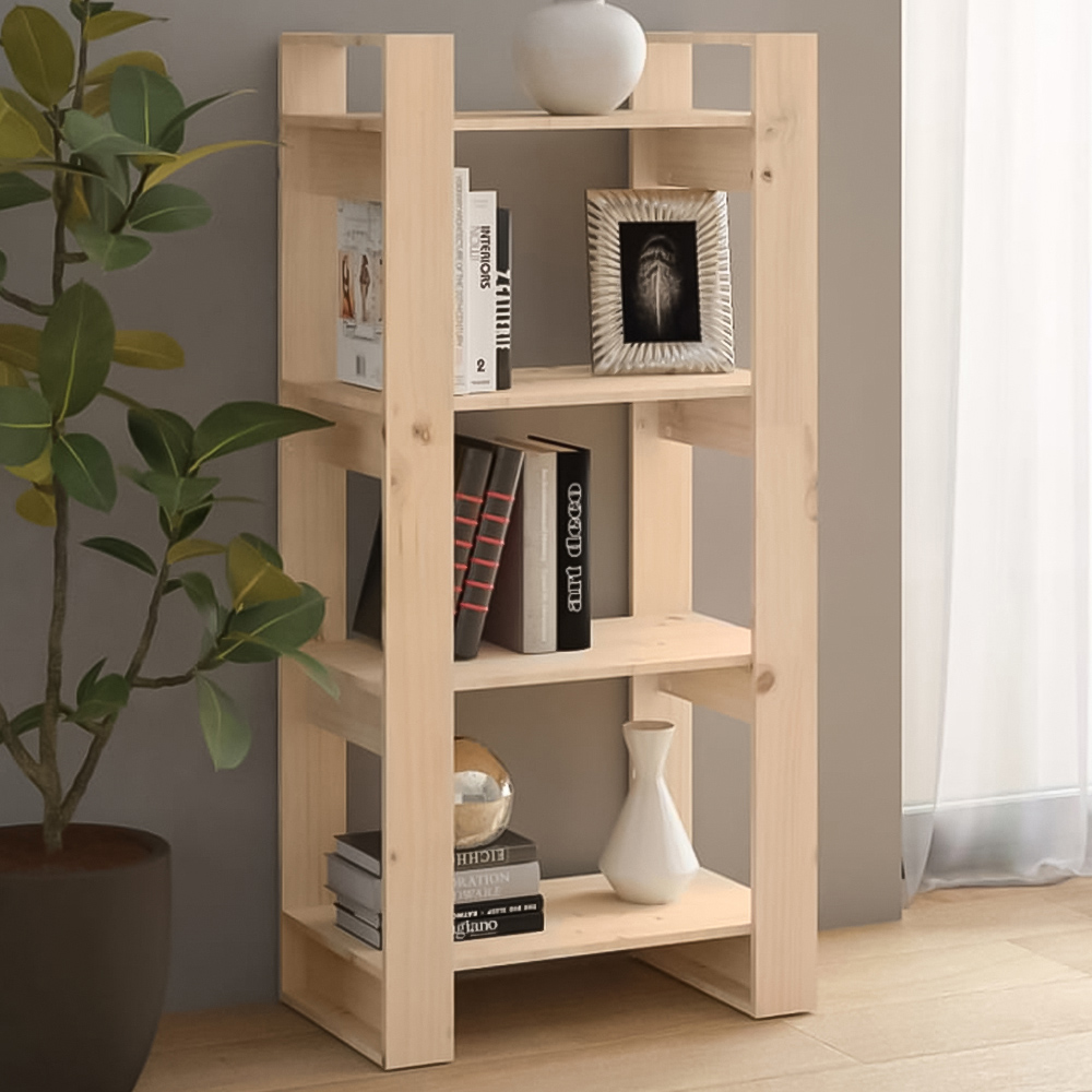 vidaXL 4 Shelf Natural Solid Pine Wood Bookcase Image 1