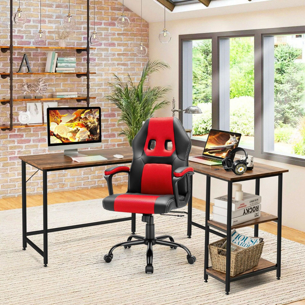 Costway 2 Shelf L Shaped Corner Computer Desk Coffee Image 3