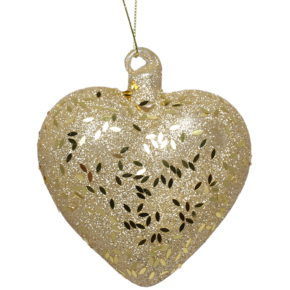Royal Emerald Gold Glitter Sequin Heart Bauble Image 2