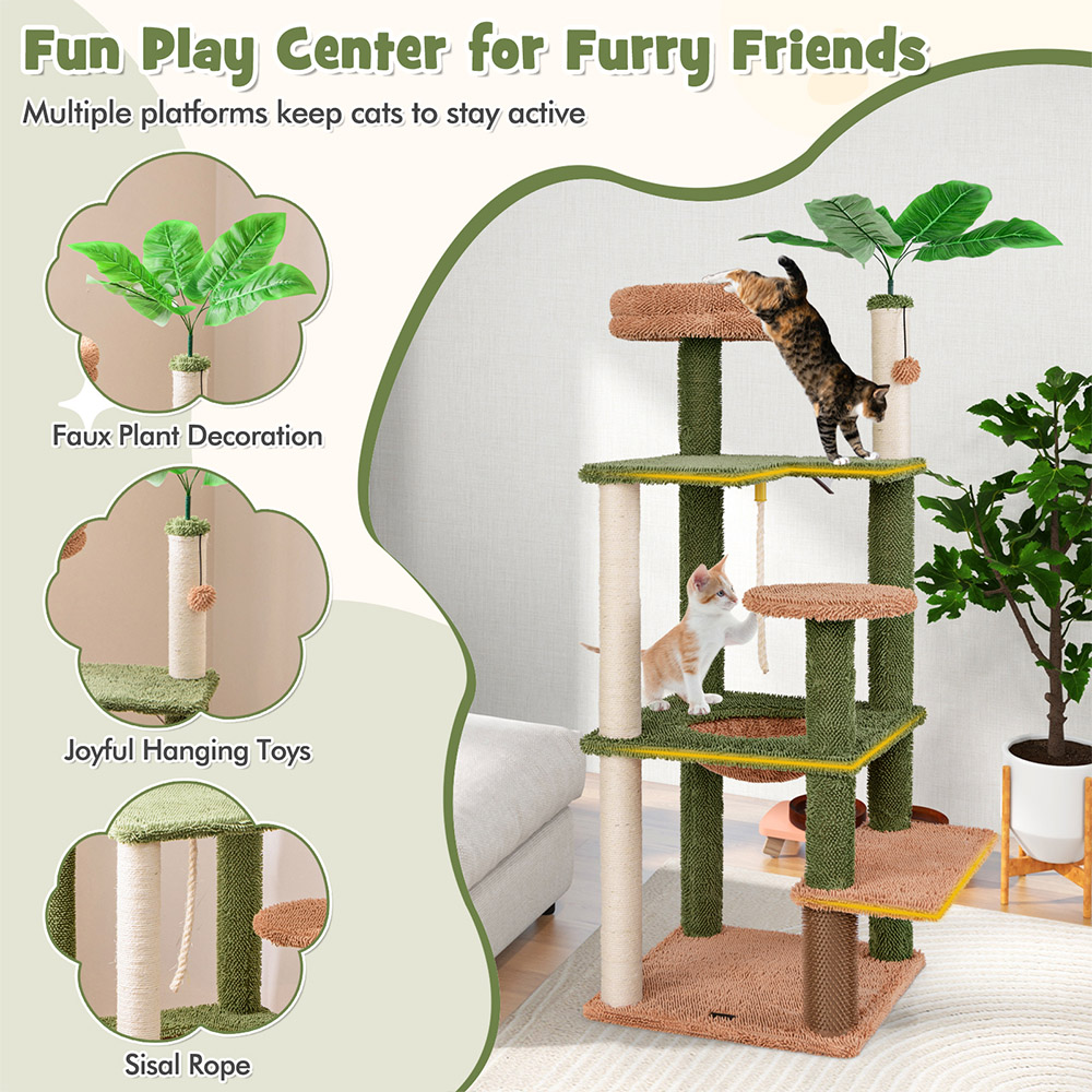 Costway Green Cat Tree with Sisal Scratching Posts 152cm Image 8