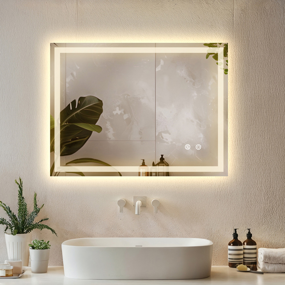 tectake Clara Multicolour Anti-Fog Frameless Rectangular LED Bathroom Wall Mirror 70 x 50cm Image 2