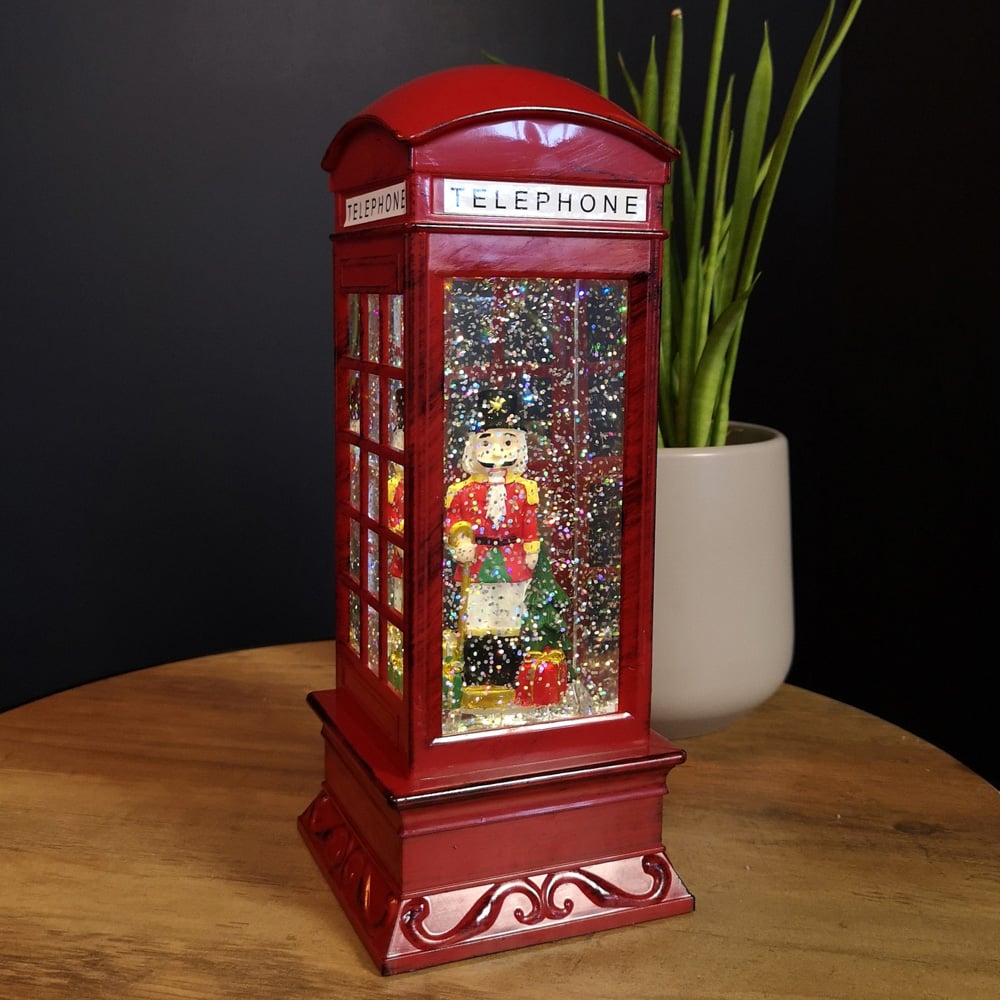 Samuel Alexander Red Telephone Box with Speaking Nutcracker Scene Glitter Water Spinner 27cm Image 4