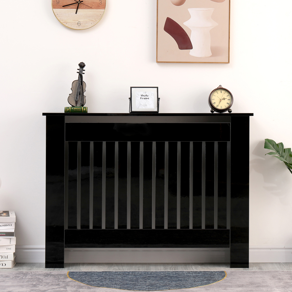 Portland Vertical Slat High Gloss Black Radiator Cover Medium Image 6