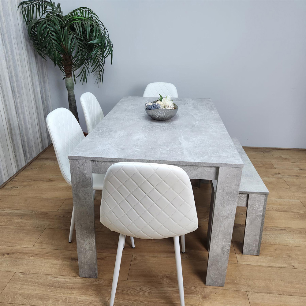 Kosy Koala 6 Seater Faux Leather Rectangular Dining Bench Set Stone Grey Effect and White Image 4