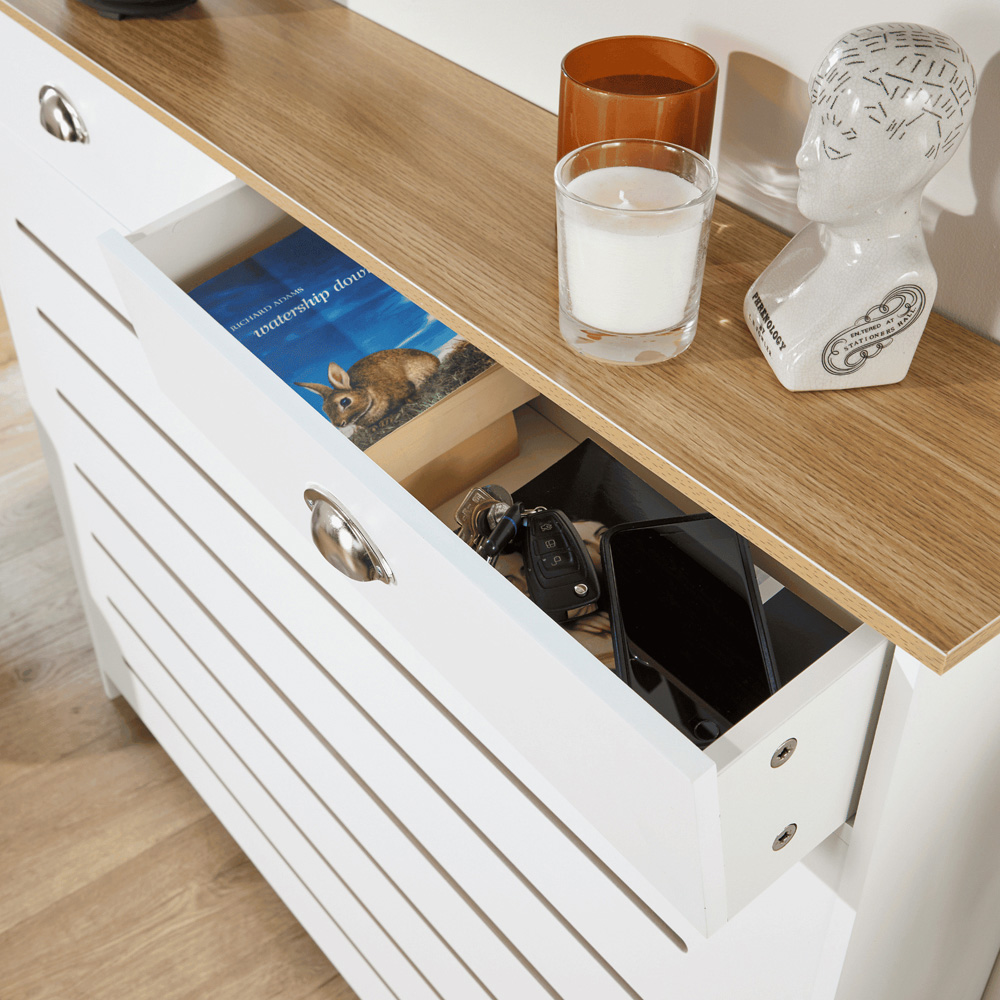 Home Source Batley 2 Drawer White and Oak Horizontal Slat Radiator Cover Medium Image 4
