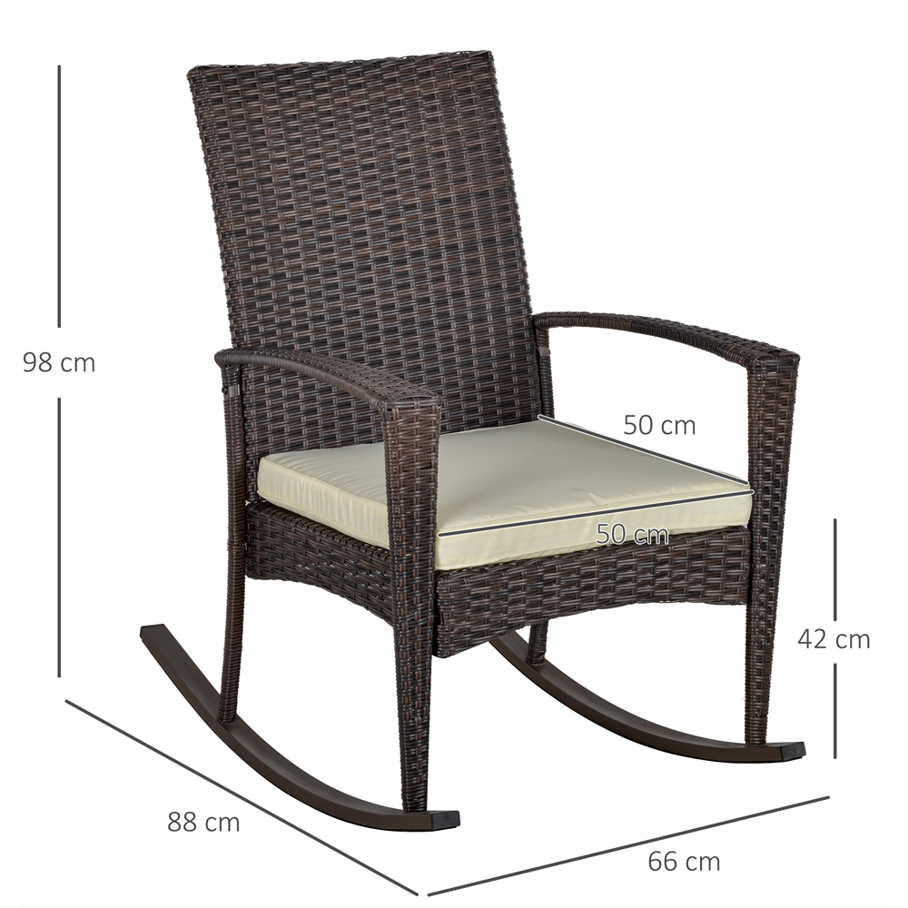 Outsunny Brown PE Rattan Rocking Chair with Cushion Image 7
