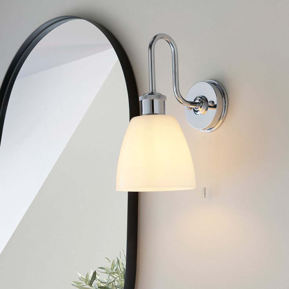Merano Pozzuoli Opal Glass Chrome Plate Bathroom Wall Light Image 2