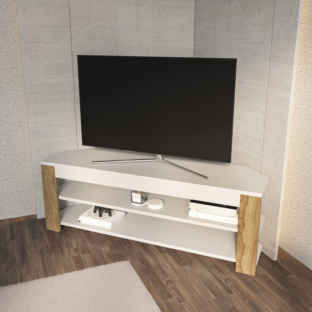 Decorotika Rita 2 Shelf White and Oud Corner TV Stand for 43 inch TV Image 5