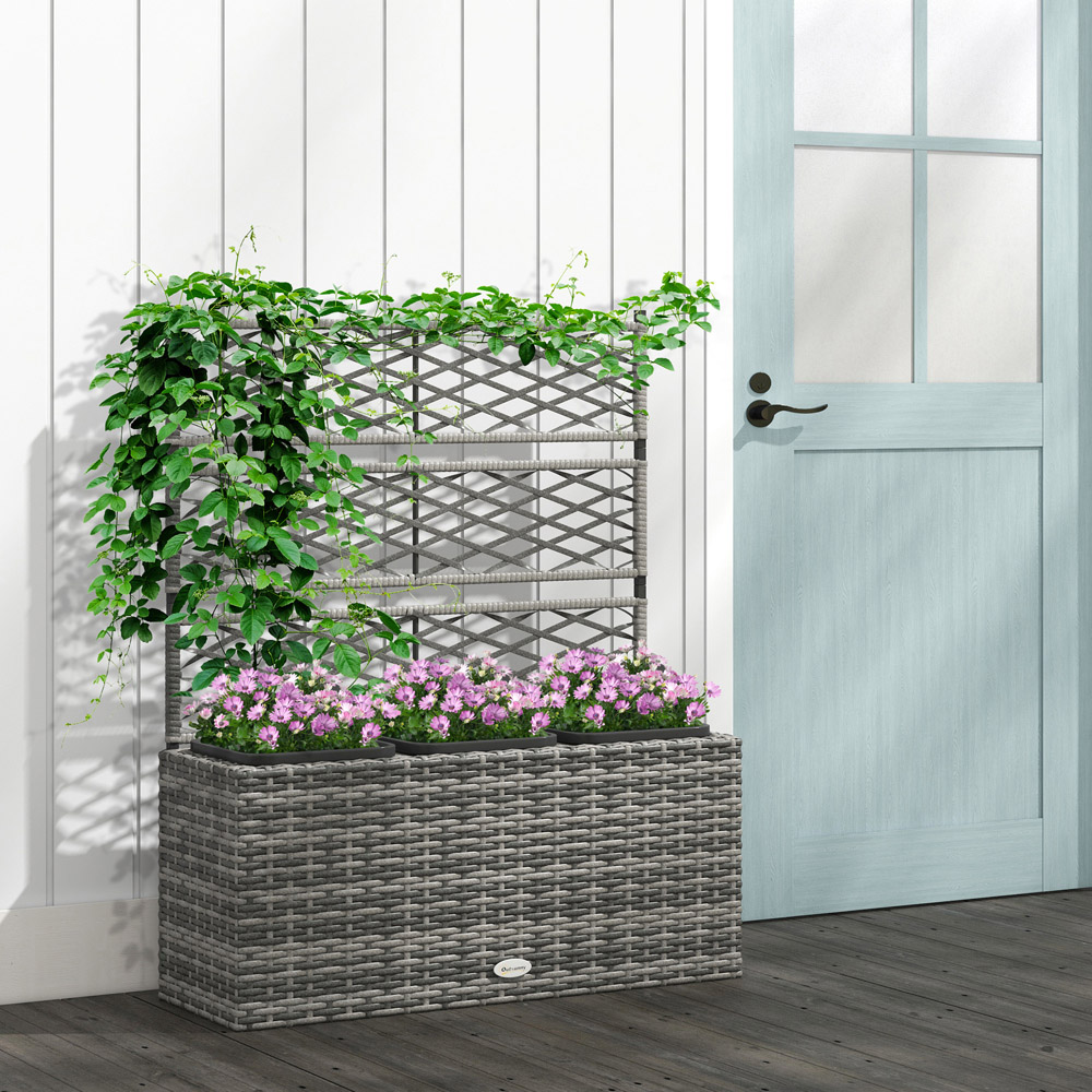 Outsunny Grey Garden PE Rattan Planter with Trellis 84 x 30 x 107cm Image 7