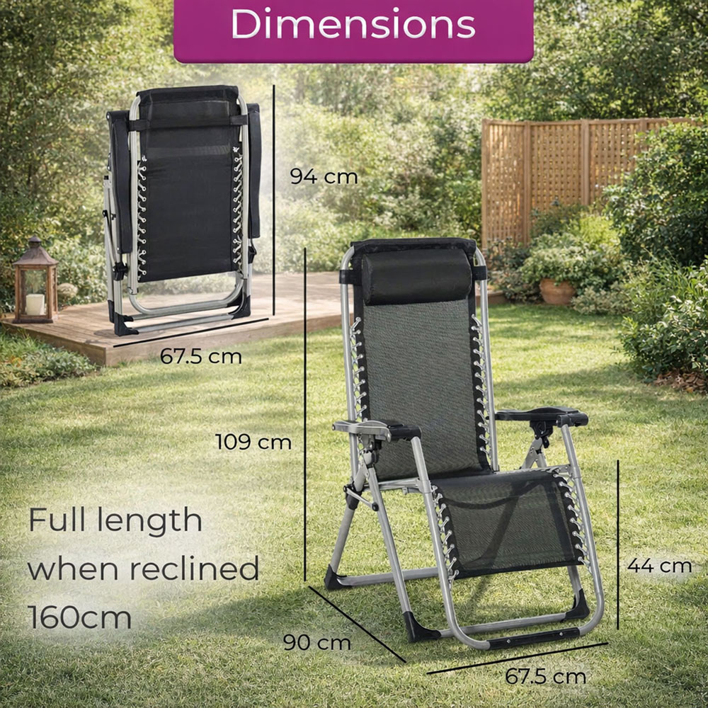 Neo Direct Grey Zero Gravity Sun Lounger with Padded Cushion Set of 2 Image 9