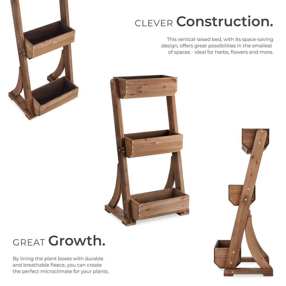 tectake Flora 3-Tier Brown Rustic Wooden Vertical Planter 60 x 49 x 140cm Image 3