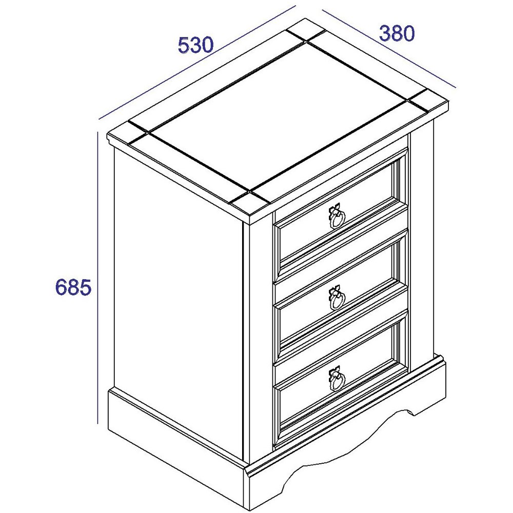 Core Products Corona 3 Drawer White Bedside Cabinet Image 7