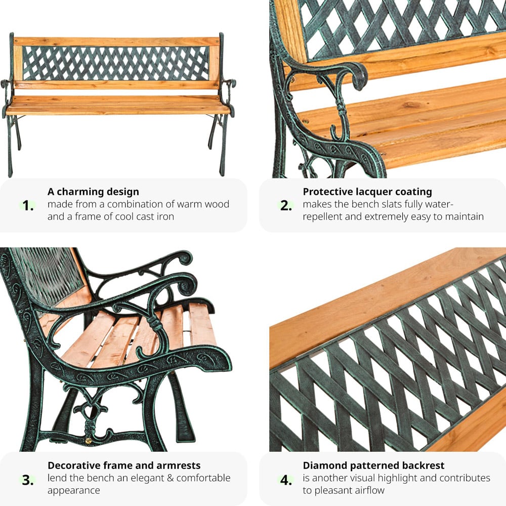 tectake Tamara 2 Seater Brown Garden Bench Image 7