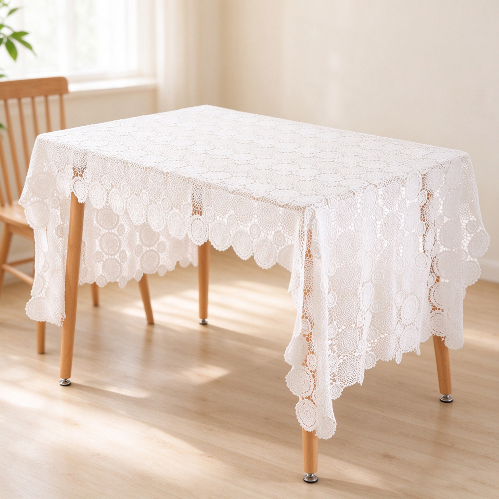 Living and Home White Floral Embroidered Polyester Tablecloth 220 x 125cm Image 2