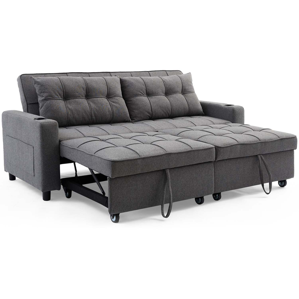 Furniture Online Hudson 3 Seater Grey Linen Sofa Bed with Cupholders Image 4
