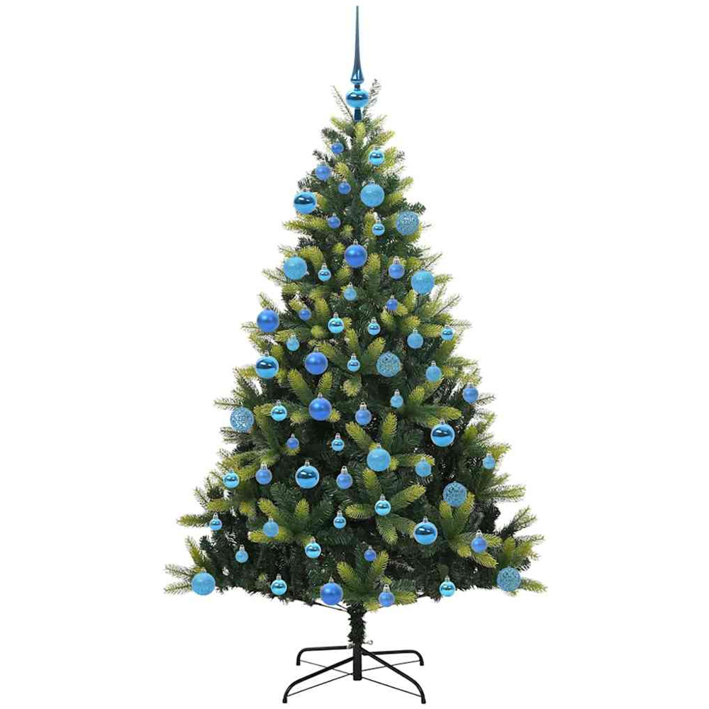 vidaXL Pre-Lit Blue Baubles Green Artificial Hinged Christmas Tree 6ft Image 4