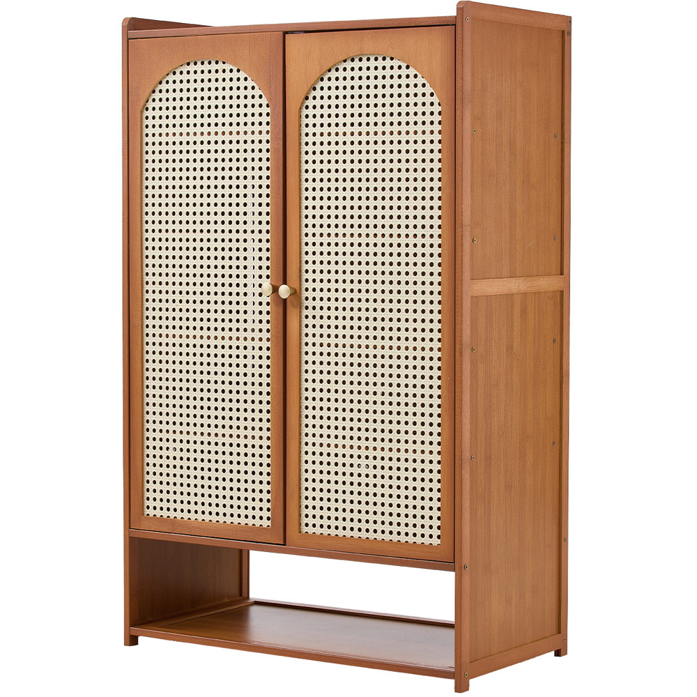 Living and Home 2 Door Single Open Shelf Brown Rattan Shoe Cabinet Image 2