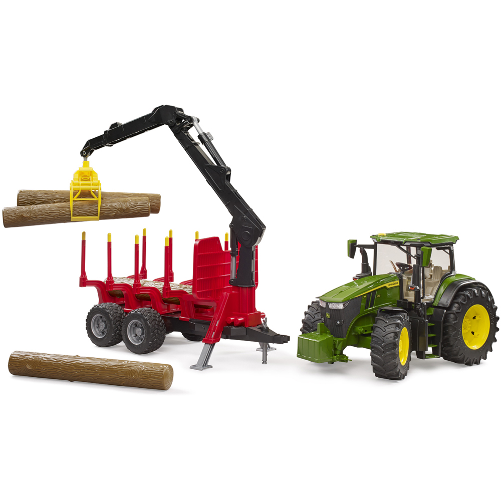 Bruder John Deere 7R 350 Tractor with Forestry Trailer and 4 Trunks Image 7