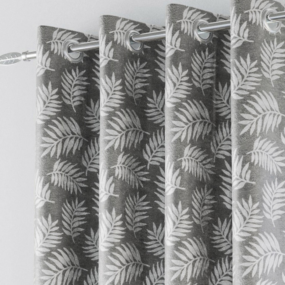 Enhanced Living Oakland Grey Leaf Print Blackout Eyelet Thermal Curtains 117 x 183cm Image 2