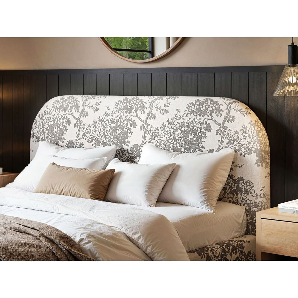 Flair Alba King Size Beige Tree Print Chenille Lift-Up Ottoman Bed Image 2
