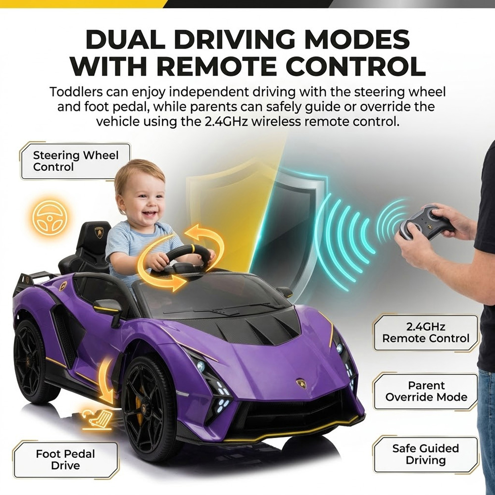 Alivio Kids Purple Lamborghini Ride-On Car with Remote and LED Lights 12V Image 3