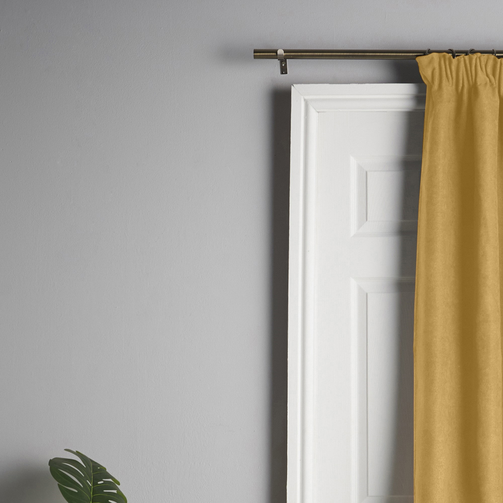 Alan Symonds Ochre Velvet Chenille Fleece Lined Pencil Pleat Taped Top Curtains 137 x 213cm Image 8