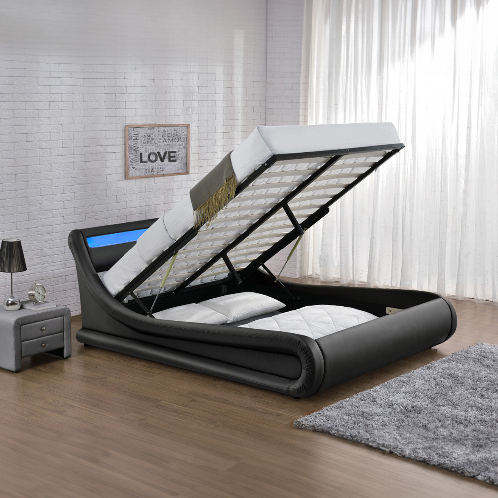 Home Detail Galaxy Double Black Faux Leather Ottoman Bed Frame Image 4