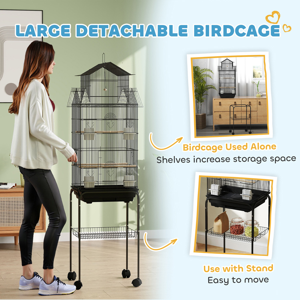 PawHut Black Finch Canary Bird Cage with Stand and Slide Tray Image 8