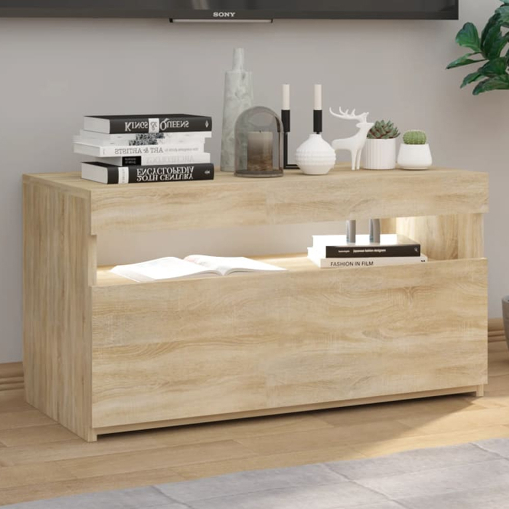 vidaXL Single Flap Door Sonoma Oak TV Cabinet with LED Light Image 1