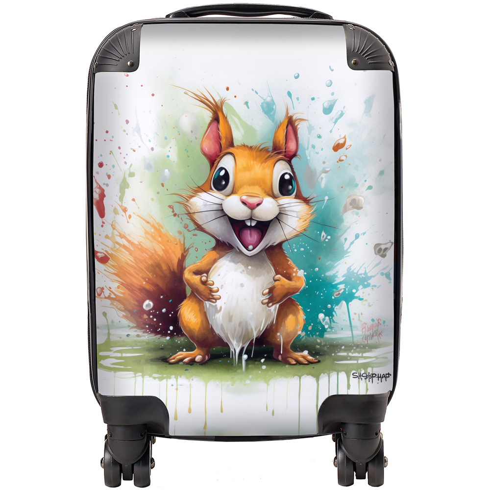 Warren Reed Designer Mini Cabin Happy Splashart Squirrel Suitcase Image 1