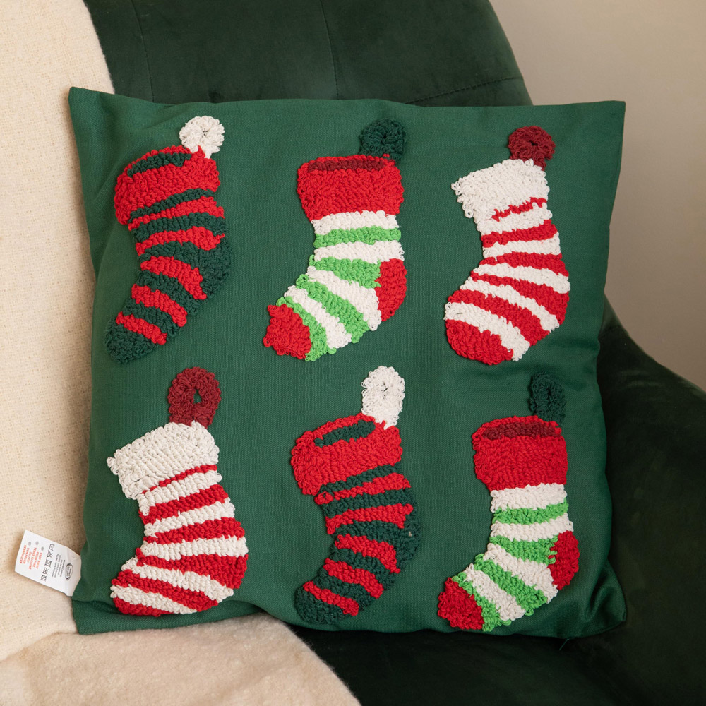 Samuel Alexander Dark Green Stocking Soft Christmas Cushion 45 x 45cm Image 2
