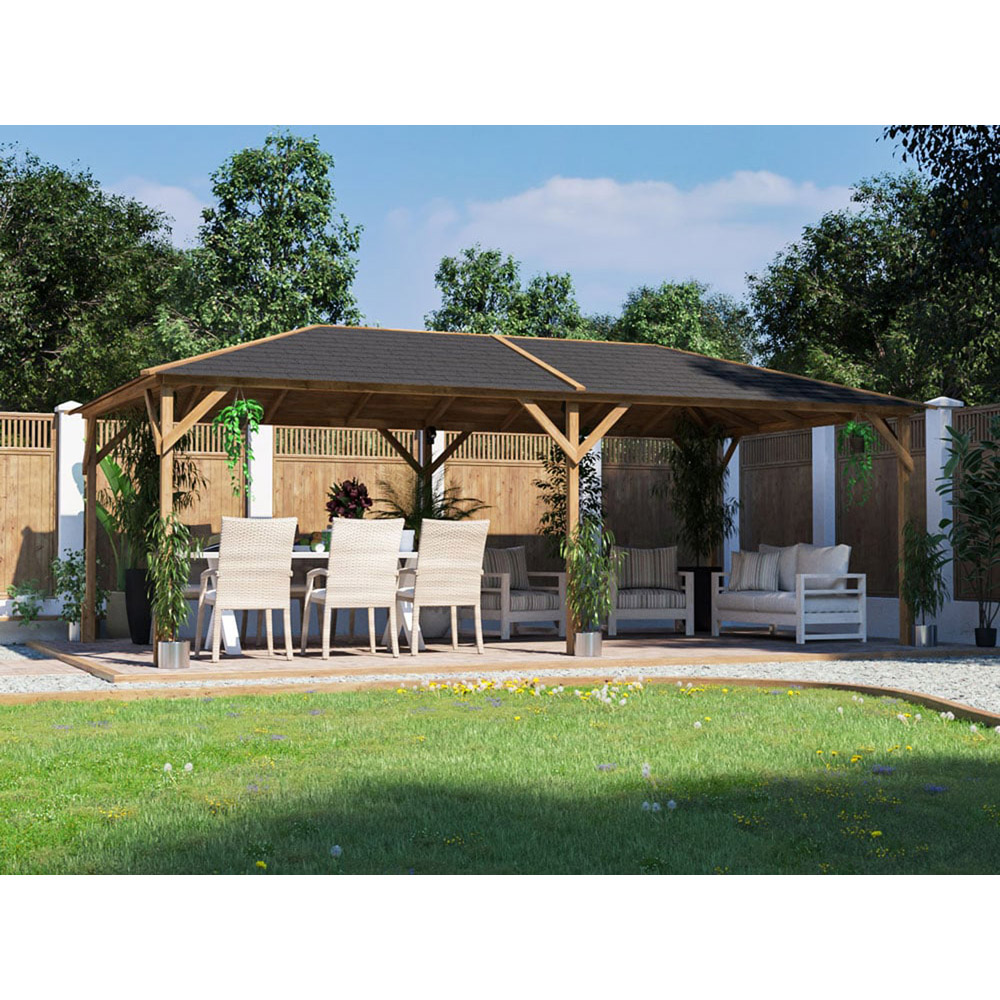 Dunster House Utopia 630 6 x 3m Brown Garden Gazebo with Roof Shingles Image 3