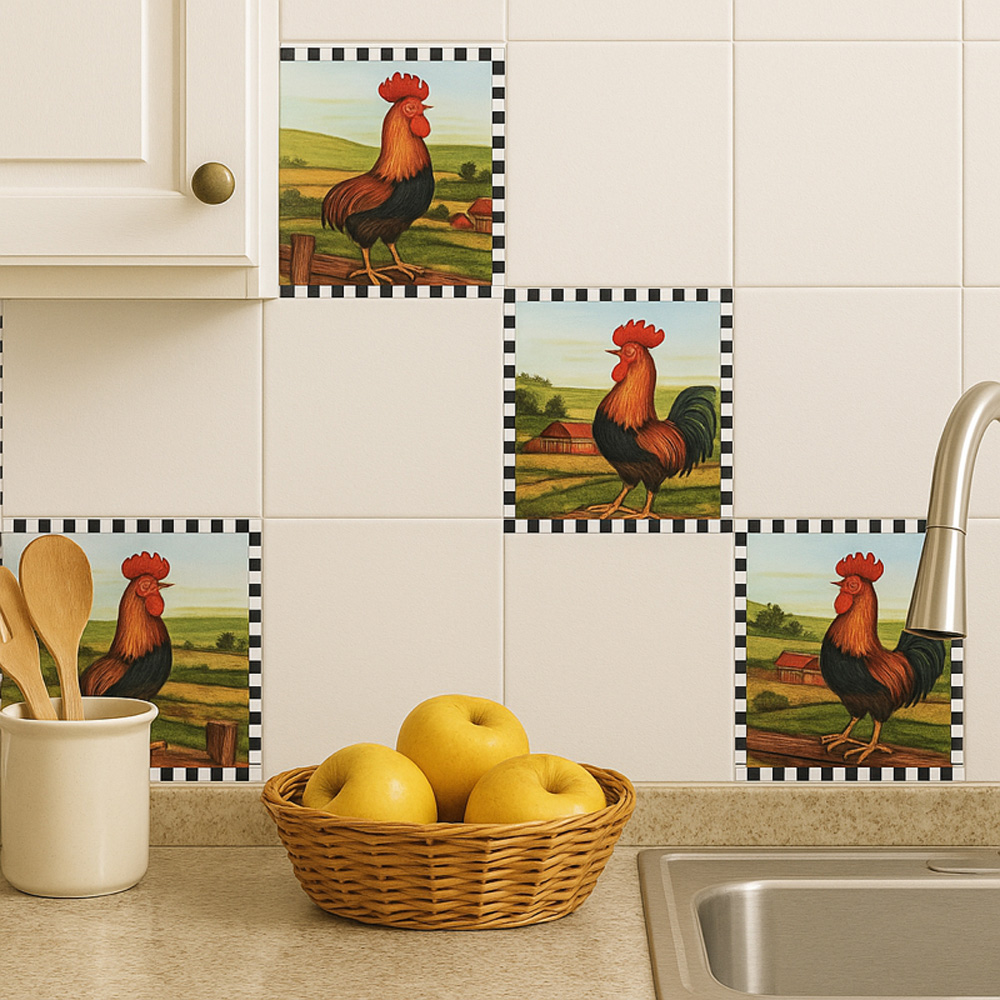 Avilo Rooster Self-Adhesive Waterproof Vinyl Tile Sticker 24 Pack Image 2