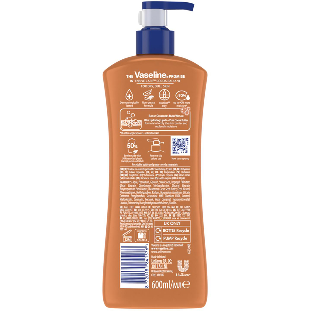 Vaseline Intensive Care Cocoa Radiant Body Lotion Moisturiser 600ml 3 Pack Image 3