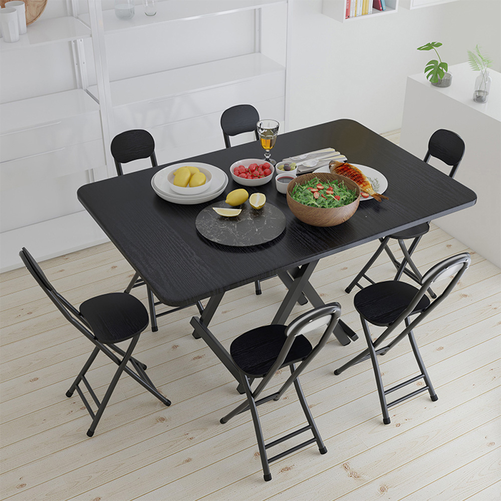 Living and Home Black 4 Seater Foldable Wooden Dining Table Image 7
